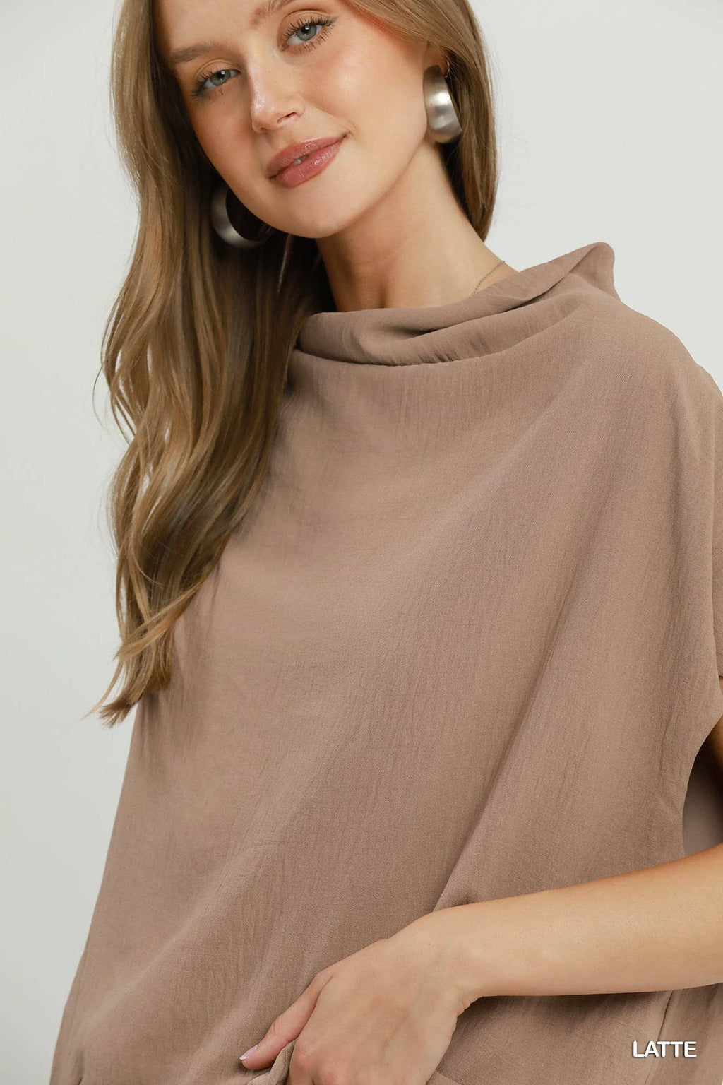 Draped Mock Neck Oversized Blouse