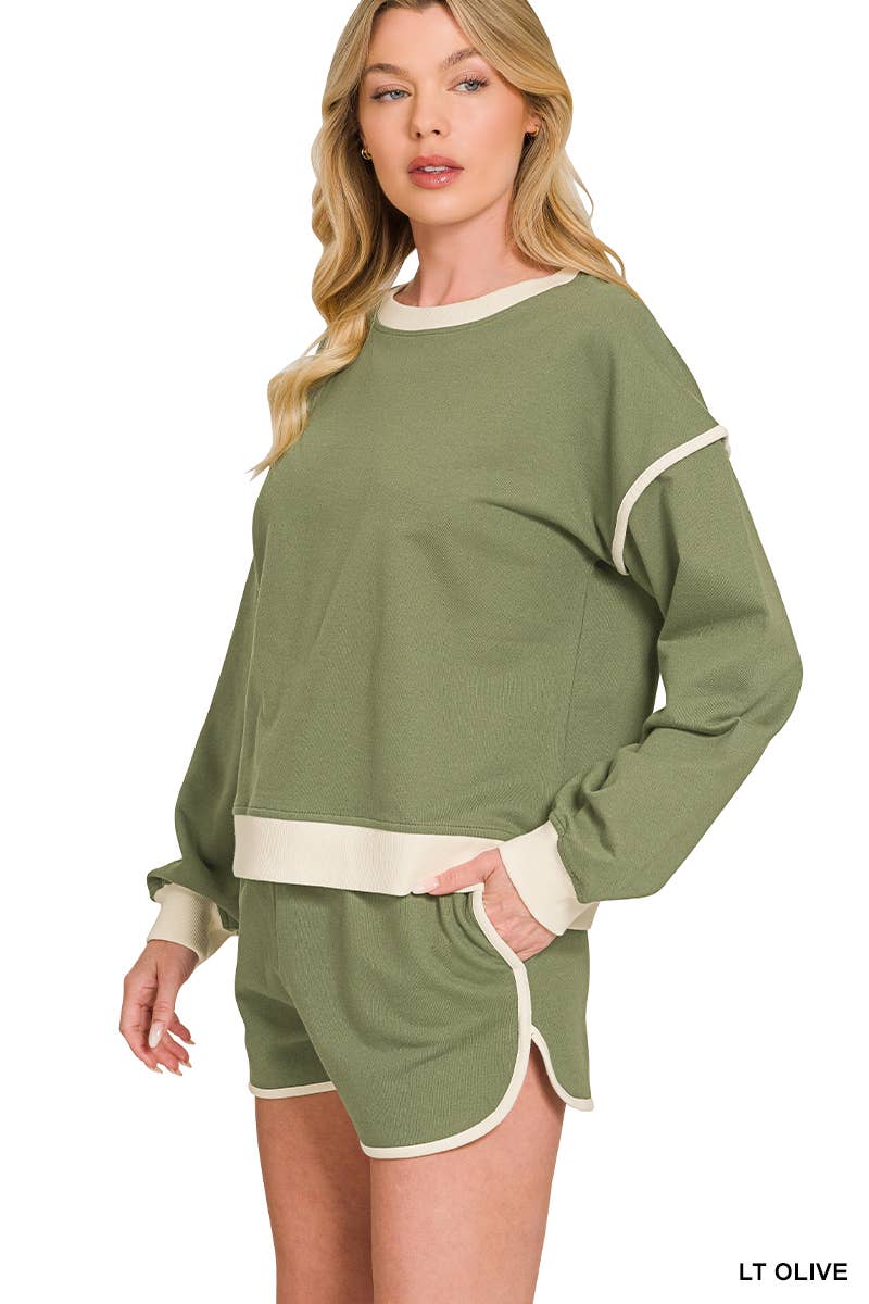 0501 French Terry Contrast Binding Pullover & Shorts Set SI-29799