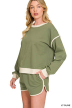 0501 French Terry Contrast Binding Pullover & Shorts Set SI-29799