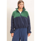 Fleece Color Contrast Half Zip Pullover