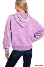 Acid Wash Fleece Cropped Hoodie