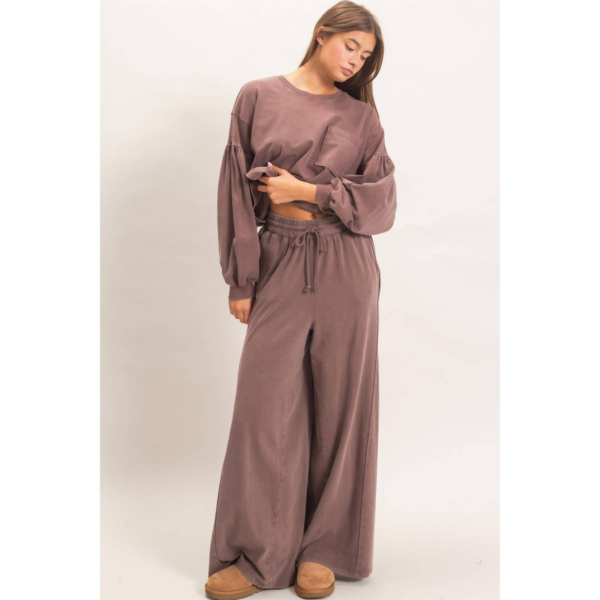 Wide Leg Mineral Wash Pants