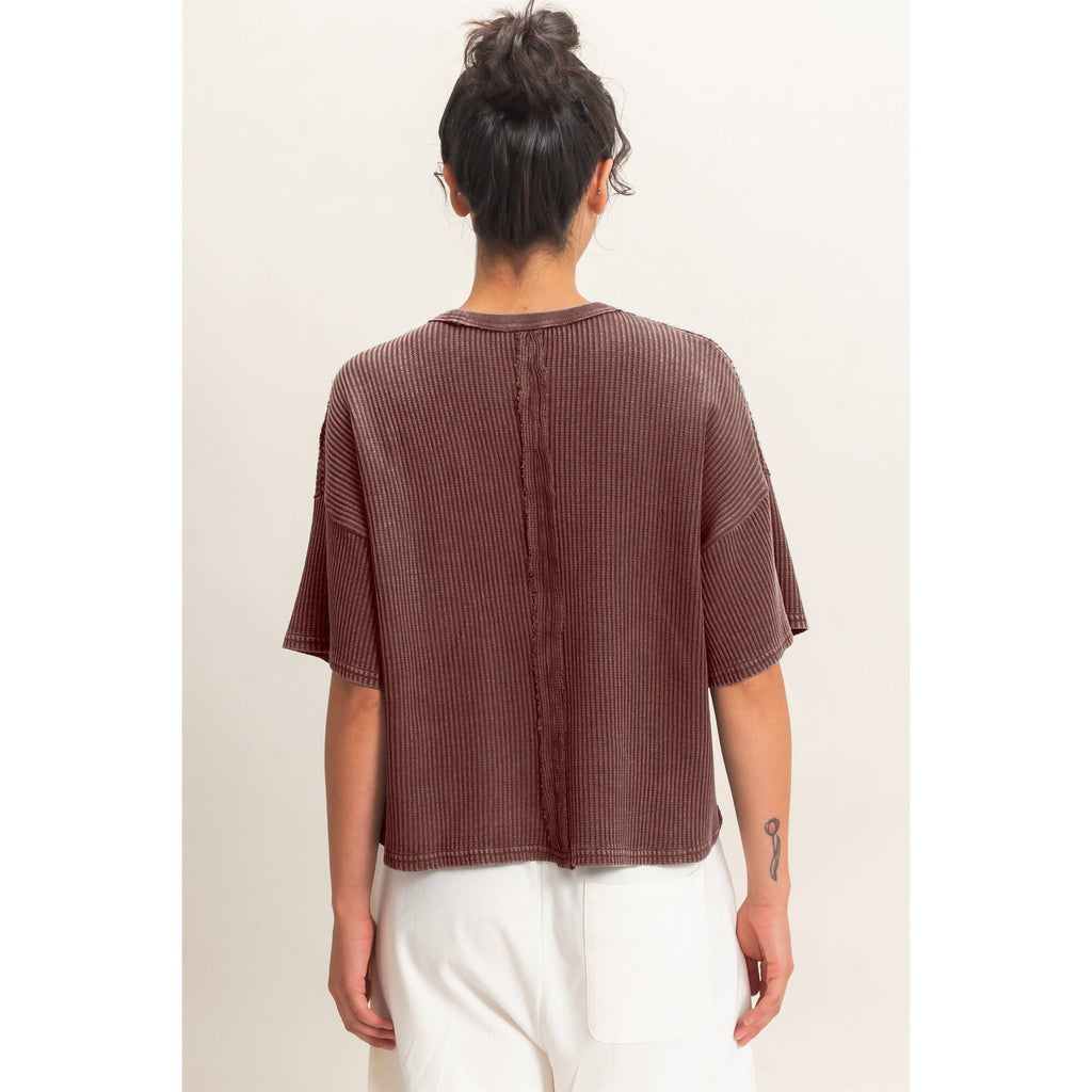 Mineral Wash Waffle Knit Pocket Top