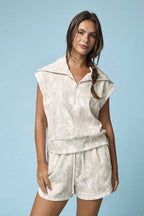 PX51001 - Camo Half Zip Slvls Top and Shorts Set
