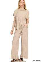 Ribbed Acid Wash Rayon Top N Pants Set