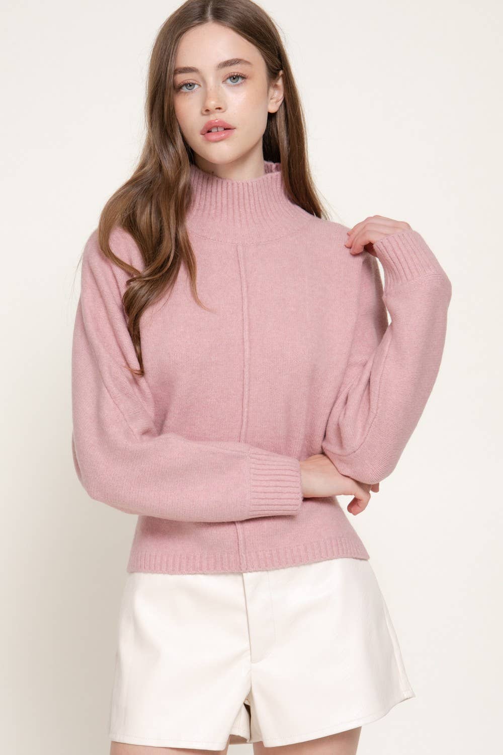 Long Slv High Neck Sweater Top