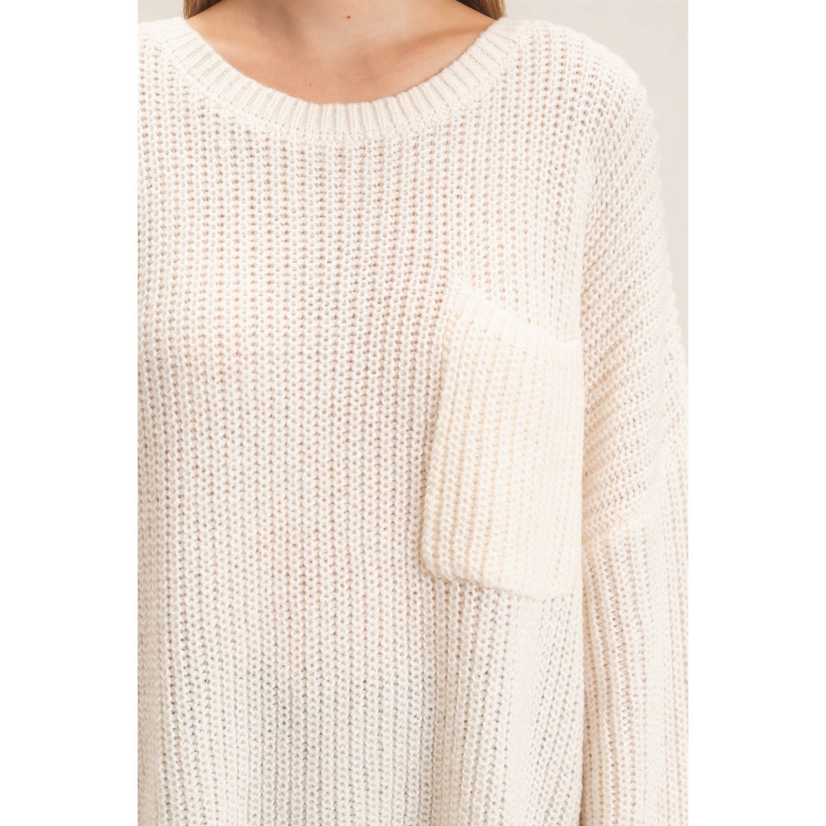 Ribbed Knit Patch Pocket Sweater