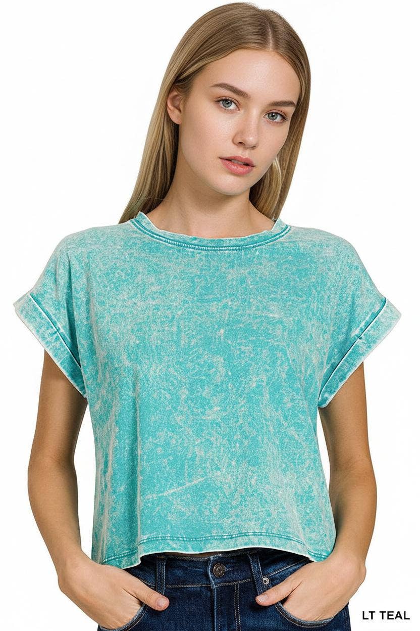 Washed Cotton Short Sleeve Top - Zenana