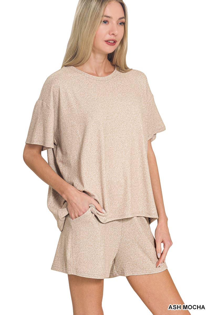 `1021 Soft Melange Short Sleeve Tee & Short Pants Set SI-28941