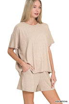 `1021 Soft Melange Short Sleeve Tee & Short Pants Set SI-28941