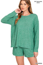 Soft Melange Long Sleeve Tee & Shorts Loungewear Set-Zenana