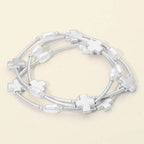 3PCS - Cross Charm Pearl Beaded Stretch Multi Layered Bracelets