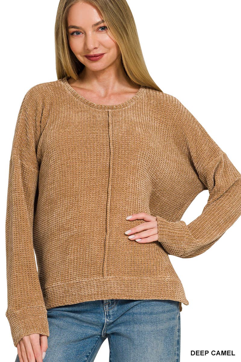 Chenille Waffle Center Seam Sweater Zenana