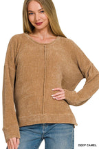 Chenille Waffle Center Seam Sweater Zenana