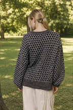 MARLED TRIM GEOMETRIC PATTERN RELAXED SWEATER