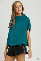 Draped Mock Neck Oversized Blouse