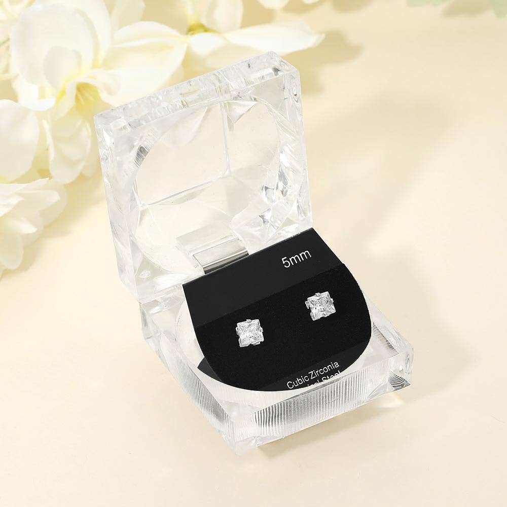 5mm Classic Square CZ Stud Earrings