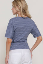 Short Dolman Sleeve Defined Silhouette Stripe Knit Top