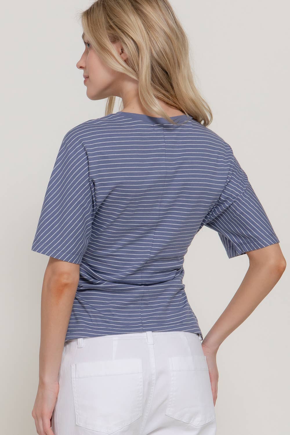 Short Dolman Sleeve Defined Silhouette Stripe Knit Top
