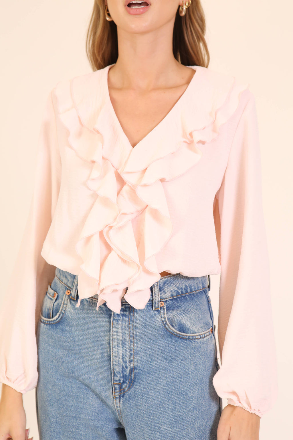 Ruffle Cascade V-Neck Blouse