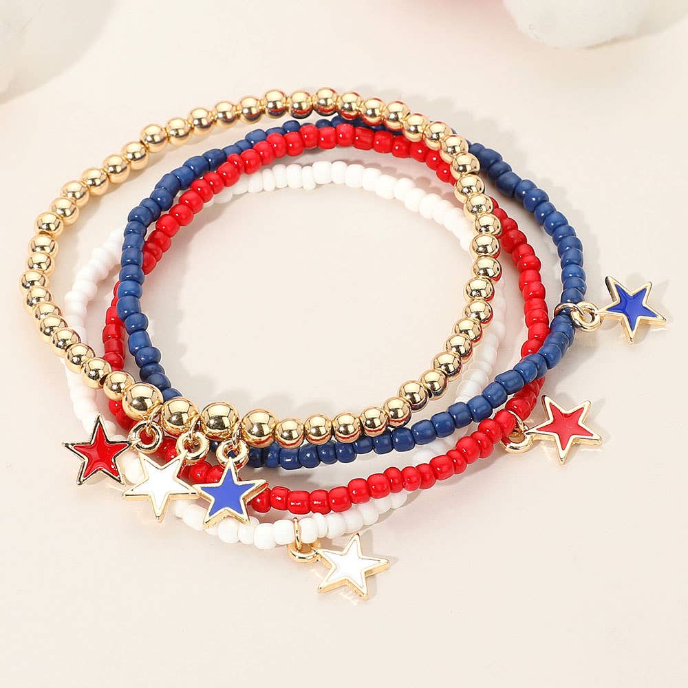4PCS - Star Charm Beaded Stretch Multi Layered Bracelets