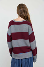 WIDE STRIPE TEXTURED KNIT CONTRAST KNIT CARDIGAN