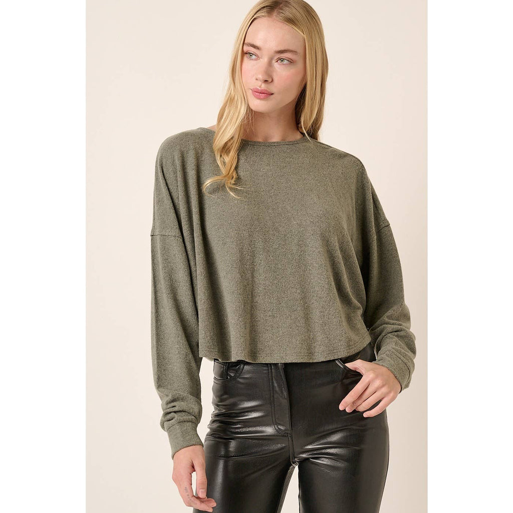 H14455-BRUSHED HACCI OVERSIZE RUCHED BACK TOP