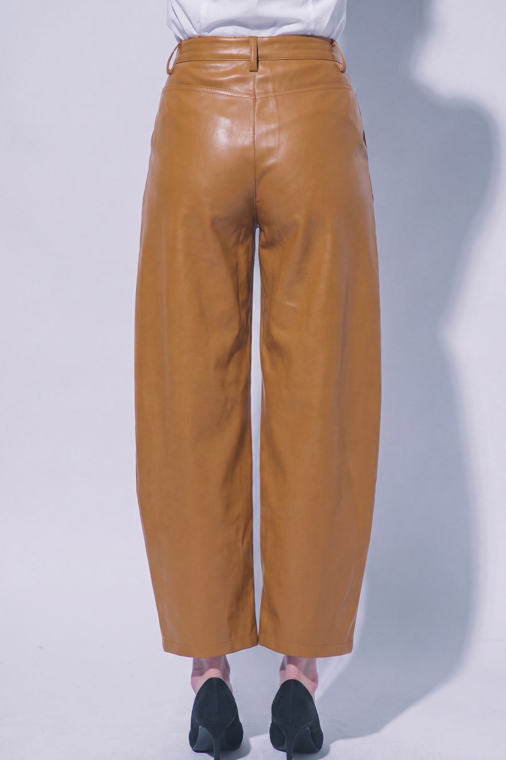 Faux Leather Barrel Leg Pants