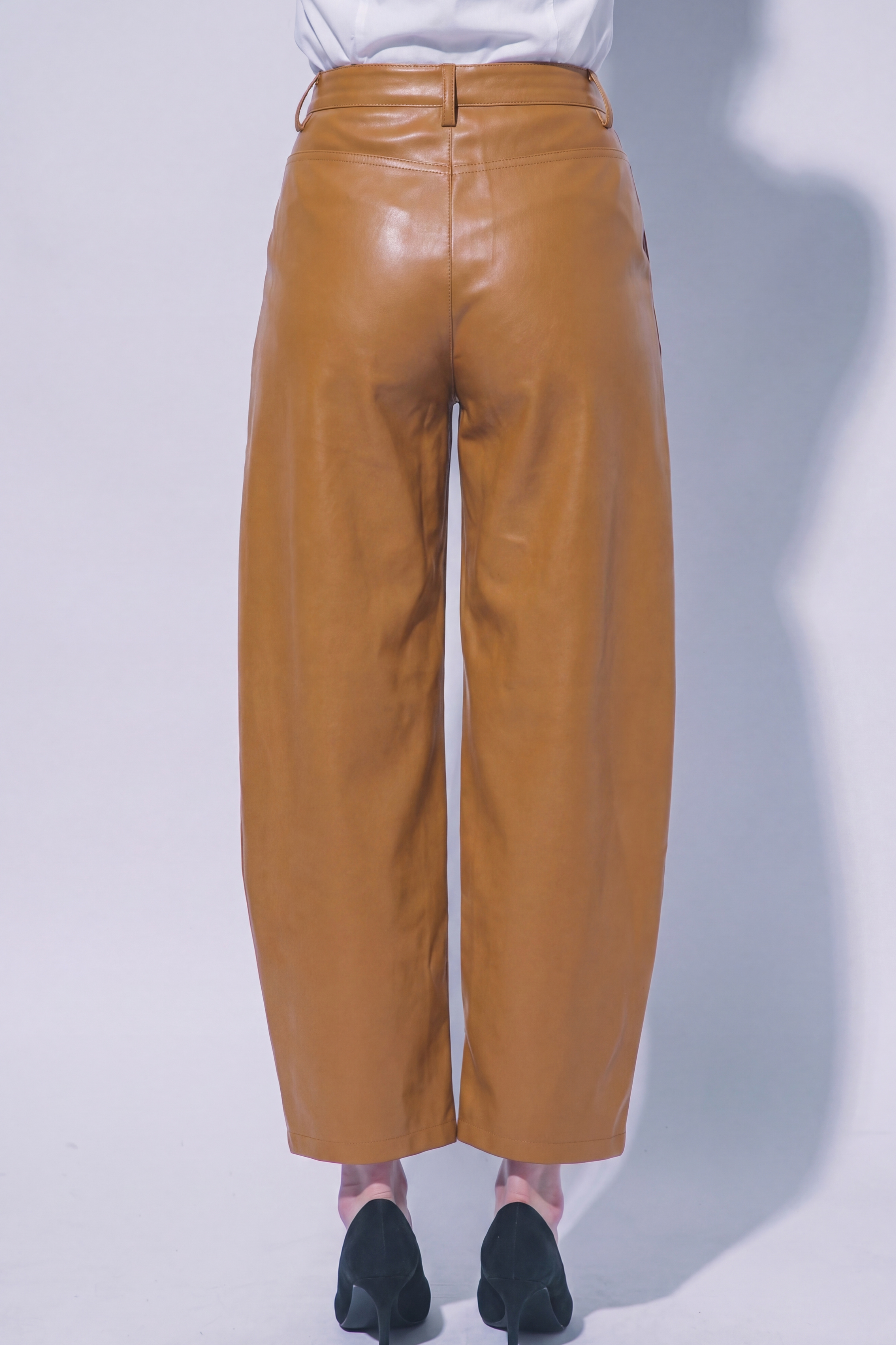Faux Leather Barrel Leg Pants