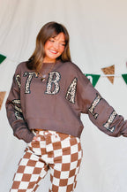 Football Leopard Mocha Crop Sweatshirt