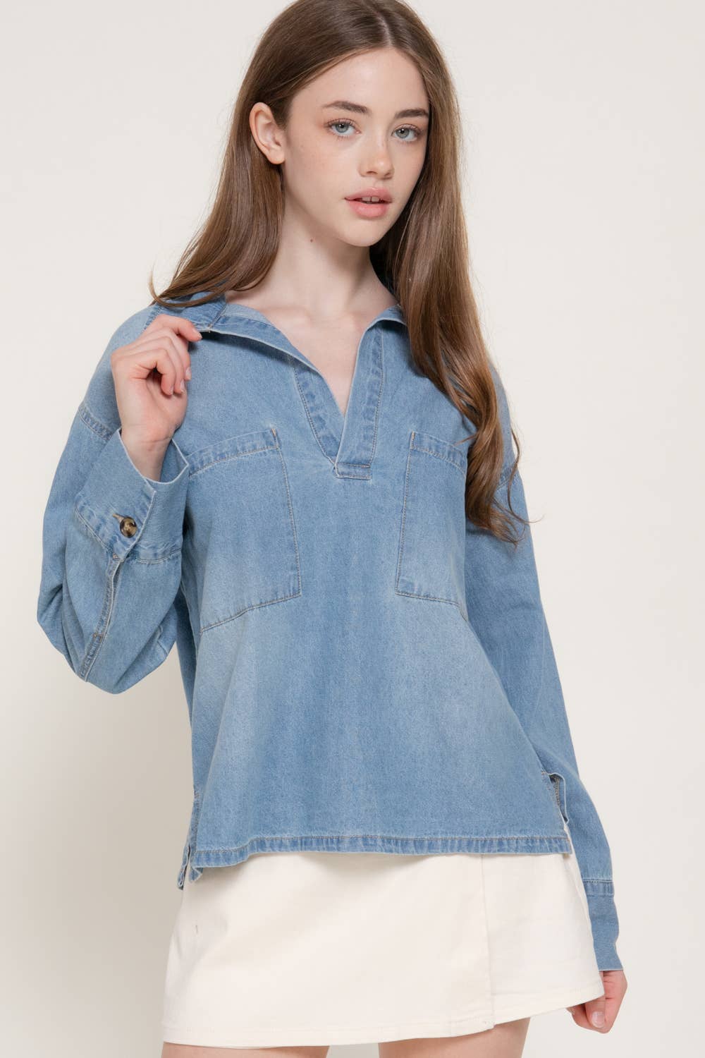 Long Sleeve Pullover Denim Shirt