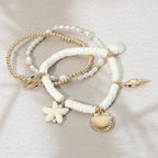 3PCS - Starfish Sea Shell Charm Heishi Pearl Beaded Stretch Multi Layered Bracelets