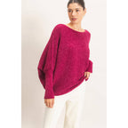 Chenille Boat Neck Dolman Sleeve Sweater