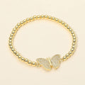 Stainless Steel Rhinestone Pave Butterfly Charm Beaded Stretch Bracelet