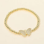 Stainless Steel Rhinestone Pave Butterfly Charm Beaded Stretch Bracelet