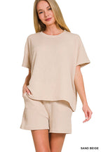 Corded Rib Short Sleeve Tee And Short Pants Set