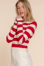 Long Sleeve Crew Neck Stripe Fitted Sweater