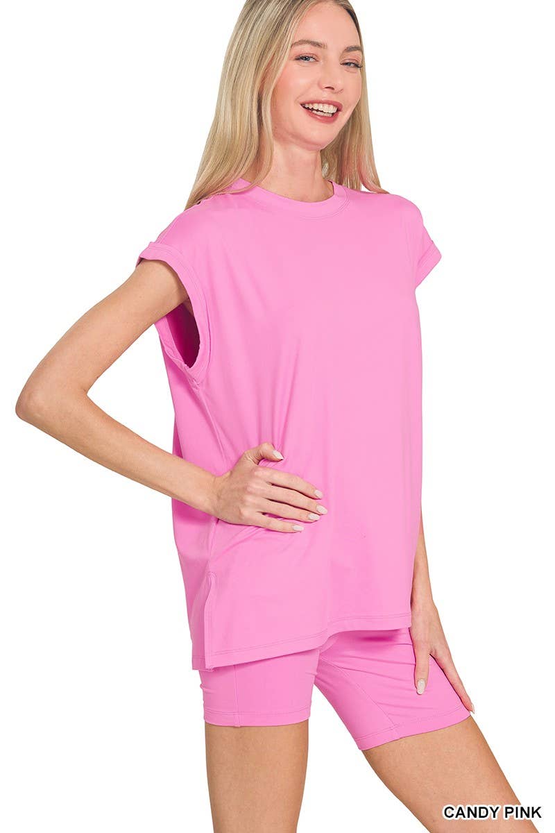 Brushed Dty Microfiber Top And Biker Shorts