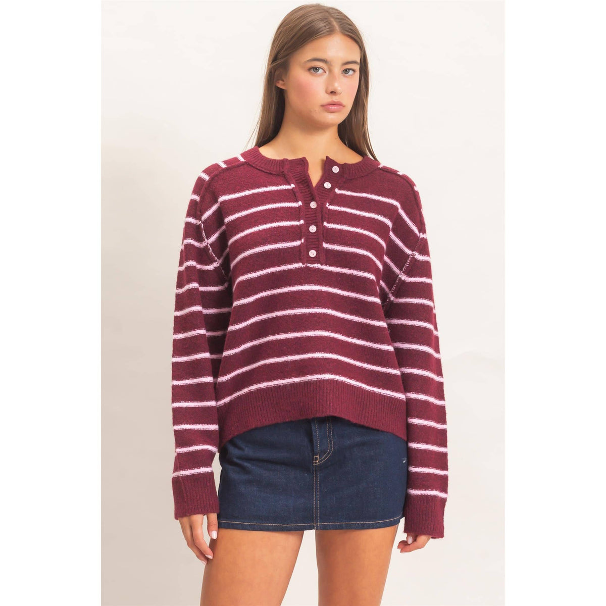 Stripe Henley Sweater