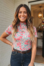 Retro Floral Printed Mesh Western Top