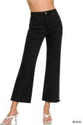 Acid Wash High Waist Frayed Hem Bootcut Pants