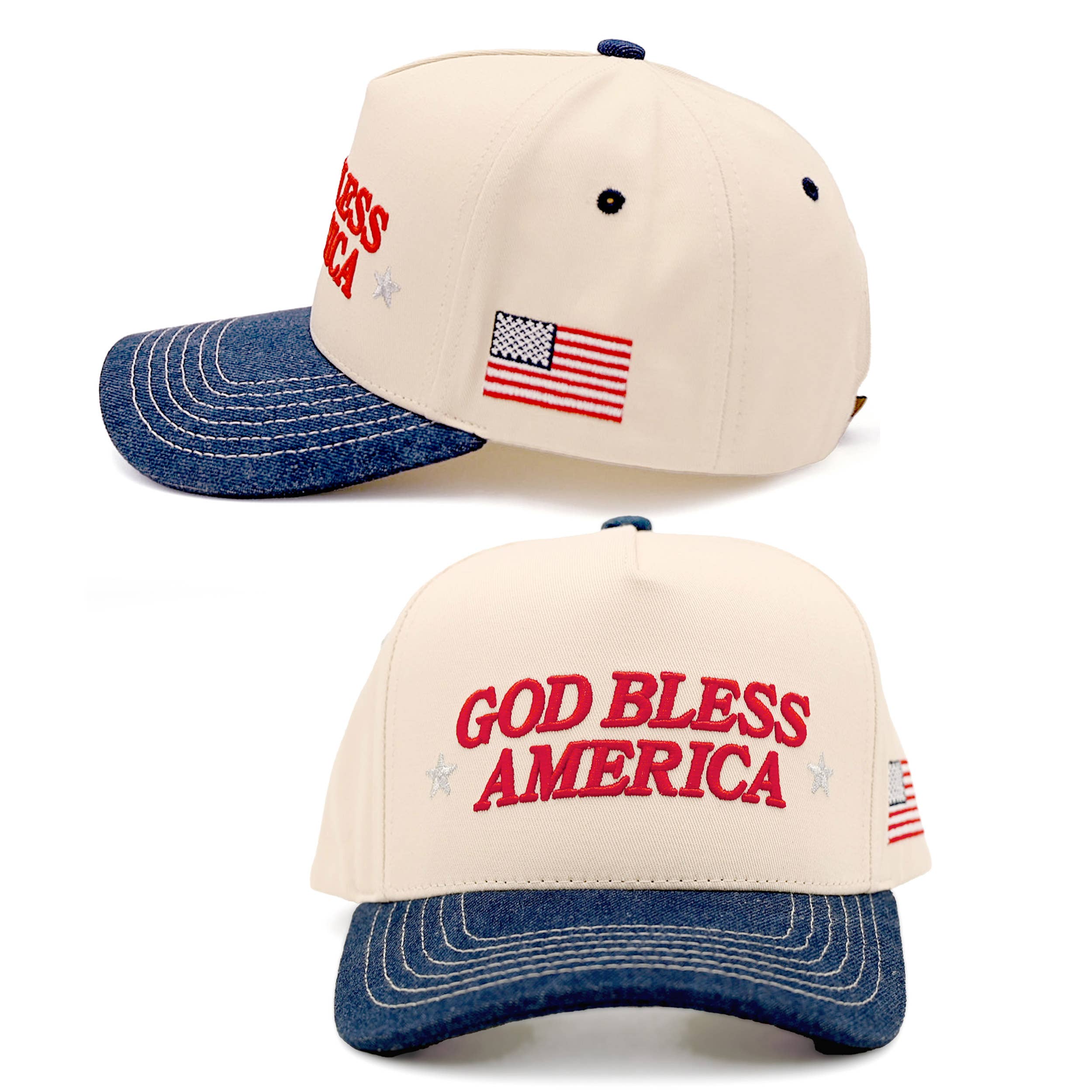 GOD BLESS AMERICA Letter Two Tone Trucker Cap