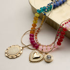 Layered Beaded and Pendant Necklace Set with Gold Accents | Heart and Charm Detail