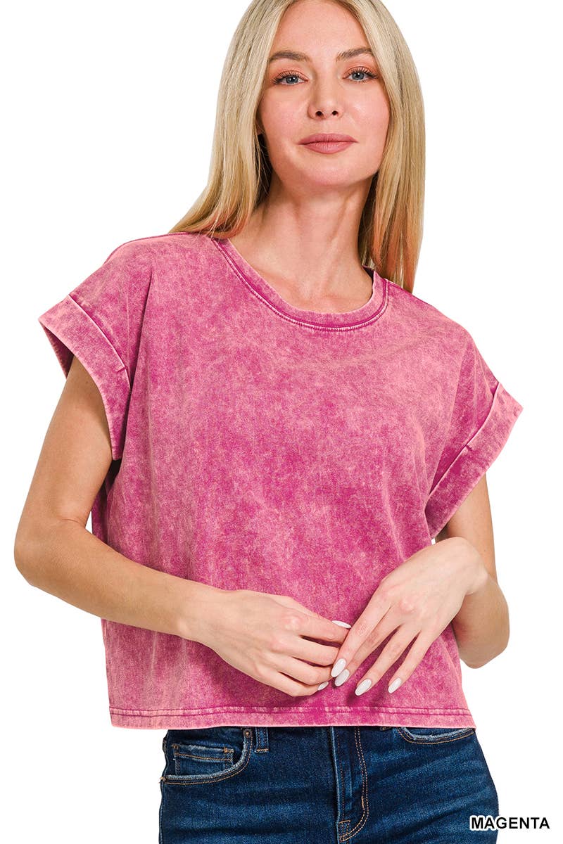 Washed Cotton Short Sleeve Top - Zenana