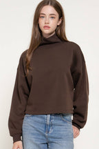 Long Sleeve Ribbed Mock Neck Inner Brushed Sweatshirt