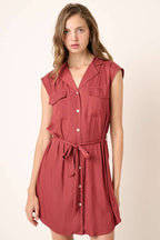 NOTCHED COLLAR SHIRT DRESS