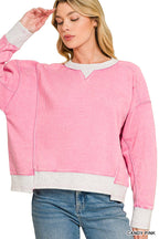 Acid Washed Fleece Contrast Trim Sweatshirts