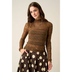 TEXTURED MOCK NECK LACE MESH TOP