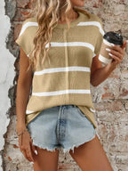 Striped Short Sleeve Knit Sweater Casual Summer Top