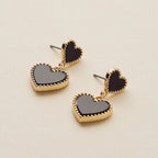 Dual Heart Shell Drop Earrings | Natural Inlay with Polished Metal Trim